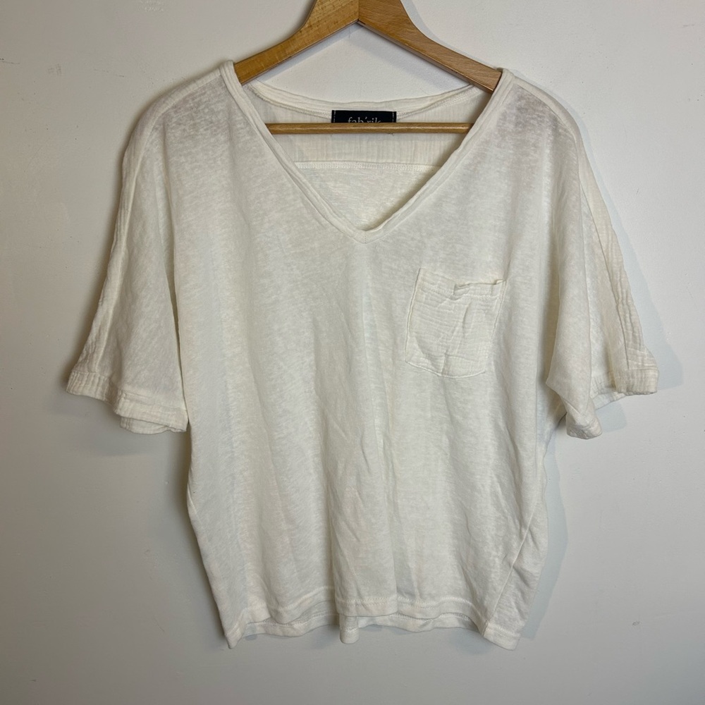Fab’rik White Size M V-Neck Women's Top Blouse Dolman Sleeve Patch Gauze Inserts